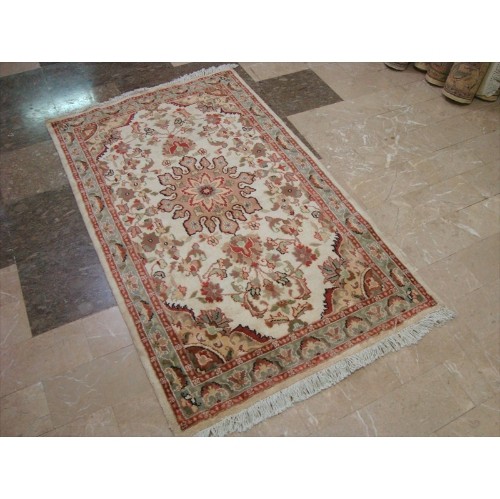 Rectangle Area Rug Ivory Medallion Flowers Hand Knotted Wool Silk Carpet'