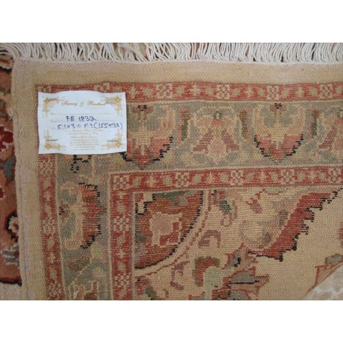 Rectangle Area Rug Ivory Medallion Flowers Hand Knotted Wool Silk Carpet'