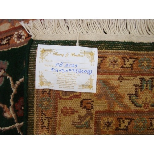 Rectangle Area Rug Dark Green Floral Medalion Hand Knotted Wool Silk Carpet'