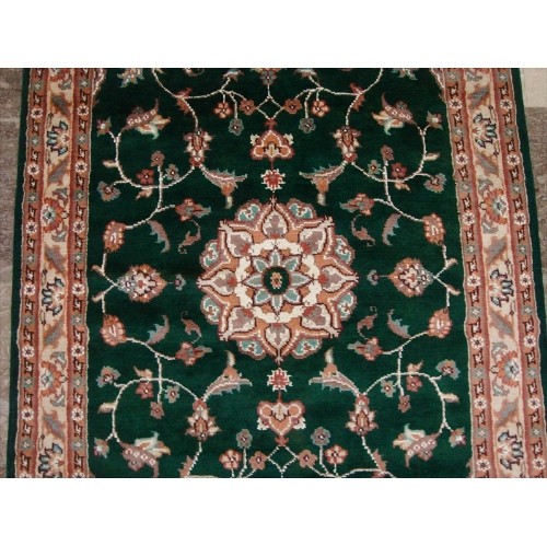 Rectangle Area Rug Dark Green Floral Medalion Hand Knotted Wool Silk Carpet'