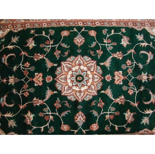 Rectangle Area Rug Dark Green Floral Medalion Hand Knotted Wool Silk Carpet'