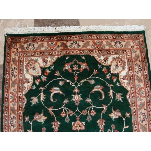 Rectangle Area Rug Dark Green Floral Medalion Hand Knotted Wool Silk Carpet'