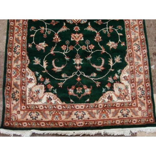 Rectangle Area Rug Dark Green Floral Medalion Hand Knotted Wool Silk Carpet'