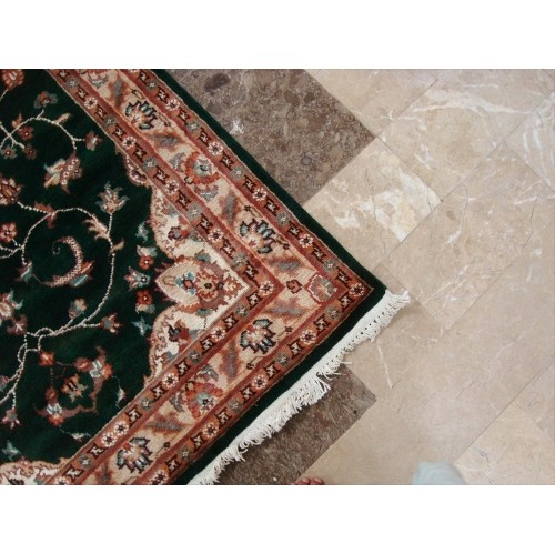 Rectangle Area Rug Dark Green Floral Medalion Hand Knotted Wool Silk Carpet'