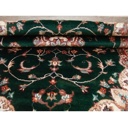 Rectangle Area Rug Dark Green Floral Medalion Hand Knotted Wool Silk Carpet'