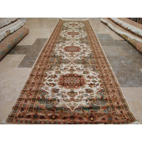 Ahmedani Gorgeous Ivory Floral Medallion Wool Silk Hand Knotted Soft Hall Way Rug 10.1' x 2.6' Hallway Runner - Multi-Colour