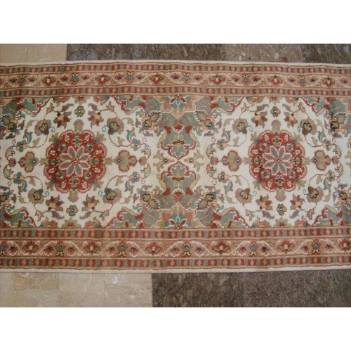 Ahmedani Gorgeous Ivory Floral Medallion Wool Silk Hand Knotted Soft Hall Way Rug 10.1' x 2.6' Hallway Runner - Multi-Colour