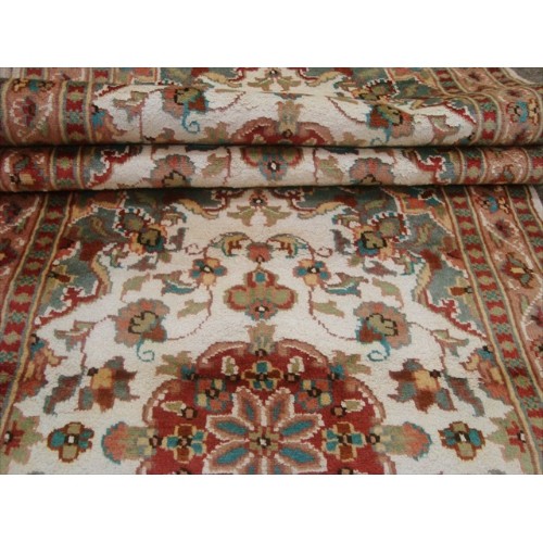 Ahmedani Gorgeous Ivory Floral Medallion Wool Silk Hand Knotted Soft Hall Way Rug 10.1' x 2.6' Hallway Runner - Multi-Colour