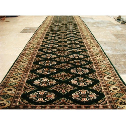 Exclusive Jaldar Green Ivory Touch Wool Hand Knotted Soft Runner Rug'