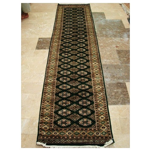 Exclusive Jaldar Green Ivory Touch Wool Hand Knotted Soft Runner Rug'