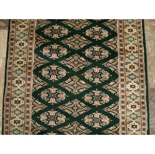 Exclusive Jaldar Green Ivory Touch Wool Hand Knotted Soft Runner Rug'