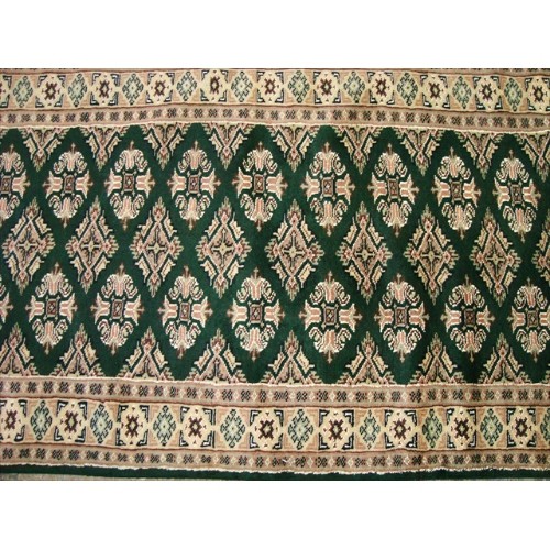 Exclusive Jaldar Green Ivory Touch Wool Hand Knotted Soft Runner Rug'