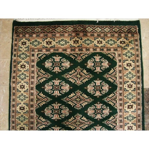 Exclusive Jaldar Green Ivory Touch Wool Hand Knotted Soft Runner Rug'