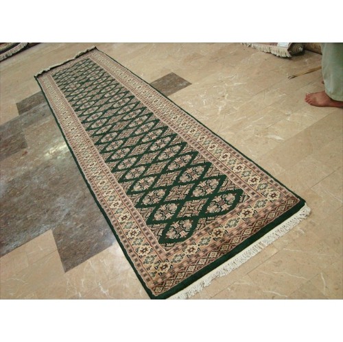 Exclusive Jaldar Green Ivory Touch Wool Hand Knotted Soft Runner Rug'