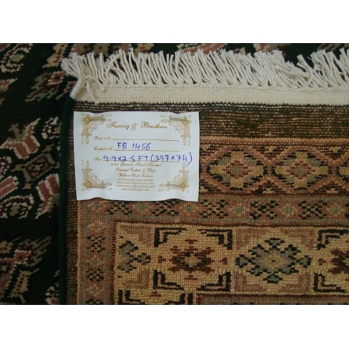 Exclusive Jaldar Green Ivory Touch Wool Hand Knotted Soft Runner Rug'