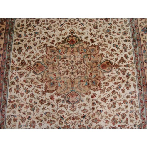 AHMEDANI  Gorgeous Floral Medallion Chirag Birds Wool Silk Hand Knotted Carpet 8.10' X 6.3' Area Rug - Multi-Colour