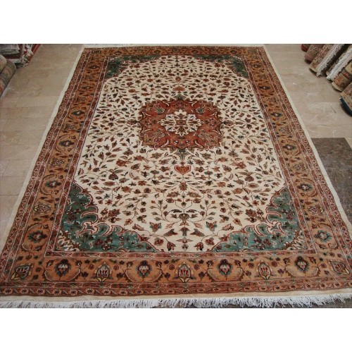 AHMEDANI  Exclusive Kash Floral Medallion Designed Area Rug Wool Silk Hand Knotted Carpet (9 X 6)'