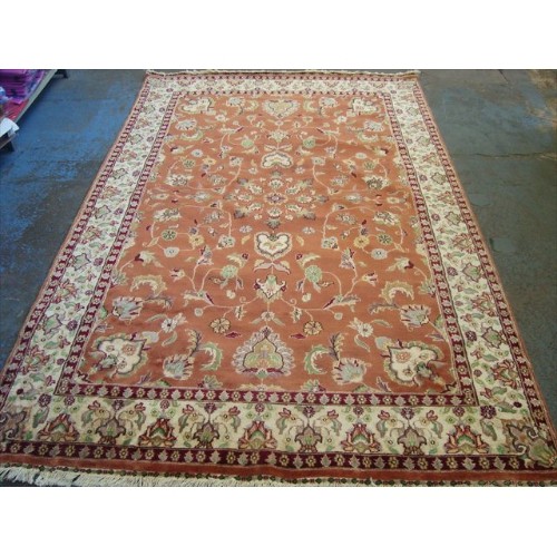 Ahmedani Exclusive Fire Flies Designed Copper Ivory Wool Silk Hand Knotted Carpet 9.7' x 6.1' Area Rug - Copper/Ivory