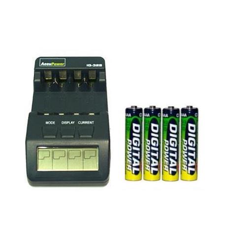 IQ-328 AA / AAA LCD Charger + 4 AAA NiMH AccuPower Micro Batteries