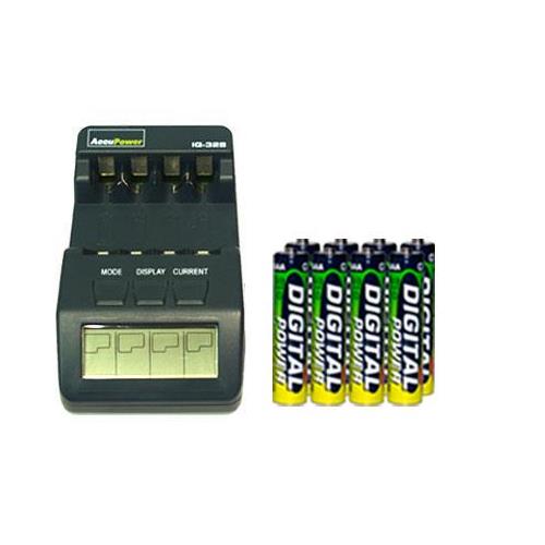 IQ-328 AA / AAA LCD Charger + 8 AAA NiMH AccuPower Micro Batteries