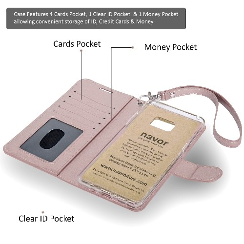 Navor Wallet Case for Samsung Galaxy Note - Rose Gold