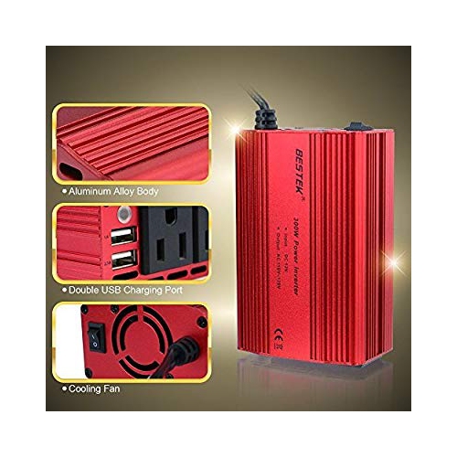 BESTEK 300W Power Inverter DC 12V to 110V AC Car Inverter with 4.2A Dual USB Car Adapter