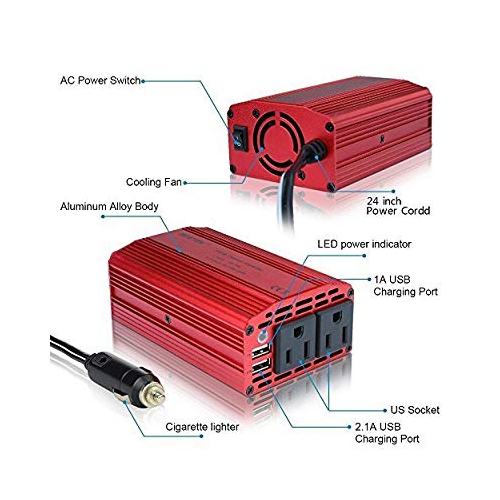 BESTEK 300W Power Inverter DC 12V to 110V AC Car Inverter with 4.2A Dual USB Car Adapter