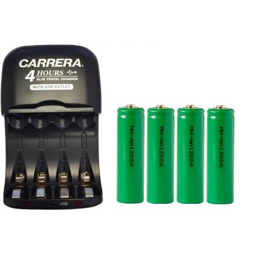 CARRERA  Aa / Aaa Nimh Smart Slim Travel Charger With USB Plug & 4-Pack Aa Nimh 1200 Mah Batteries