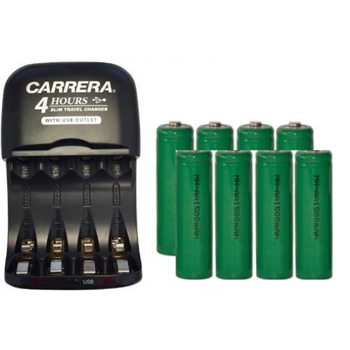 AA / AAA NiMH Smart Slim Travel Charger with USB Plug & 8-Pack AA NiMH 1500 mAh Batteries