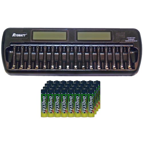 16 Bay AA / AAA LCD Battery Charger + 32 AAA 1200 mAh AccuPower NiMH Batteries