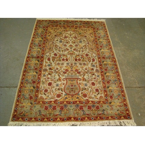 Exclusive Tree of Life Birds All Over Floral Designed Area Rugs Silk Wool Hand Knotted Carpet'