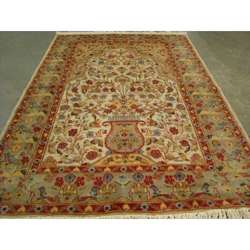 Exclusive Tree of Life Birds All Over Floral Designed Area Rugs Silk Wool Hand Knotted Carpet'