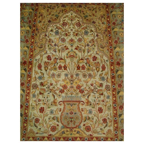 Exclusive Tree of Life Birds All Over Floral Designed Area Rugs Silk Wool Hand Knotted Carpet'