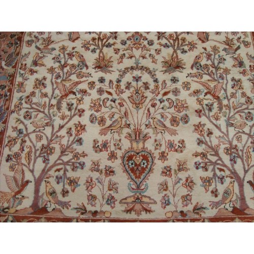 Ahmedani Excellent Tree of Life Peace Birds Wool Silk Hand Knotted Carpet 10.4' x 7.2' Area Rug - Multi-Colour