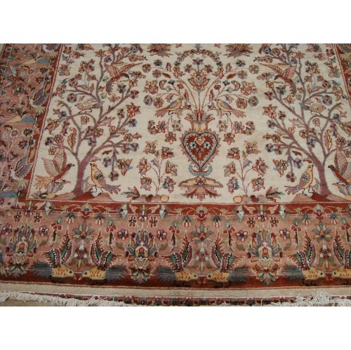 Ahmedani Excellent Tree of Life Peace Birds Wool Silk Hand Knotted Carpet 10.4' x 7.2' Area Rug - Multi-Colour