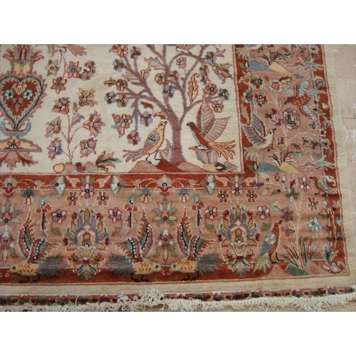 Ahmedani Excellent Tree of Life Peace Birds Wool Silk Hand Knotted Carpet 10.4' x 7.2' Area Rug - Multi-Colour
