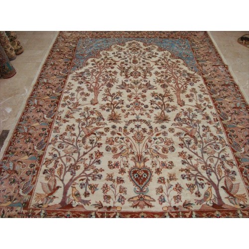 Ahmedani Excellent Tree of Life Peace Birds Wool Silk Hand Knotted Carpet 10.4' x 7.2' Area Rug - Multi-Colour