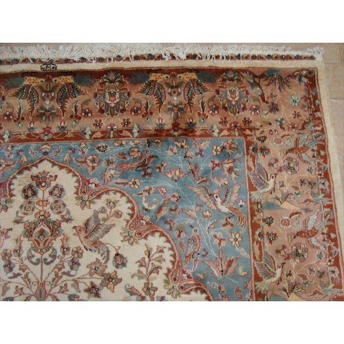 Ahmedani Excellent Tree of Life Peace Birds Wool Silk Hand Knotted Carpet 10.4' x 7.2' Area Rug - Multi-Colour