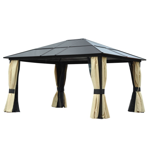OUTSUNNY  12' X 14' Hardtop Gazebo, Outdoor Gazebo Canopy Sun Shelter Waterproof \w Aluminum Frame, Polycarbonate Panels Rooftop, Sidewalls, And