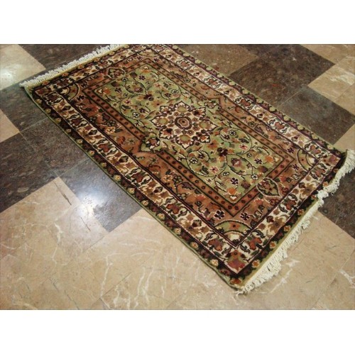 Green Ivory Touch Excellent Designed Rectangle Area Rugs Hand Knotted Wool Silk Carpet'