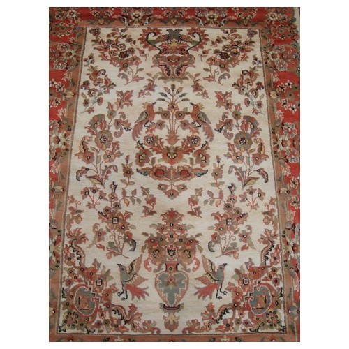 Ahmedani Love Birds Baagh Garden Peace Live Animals Hand Knotted Wool Silk Carpet 6.2' x 4.3' Area Rug - Multi-Colour