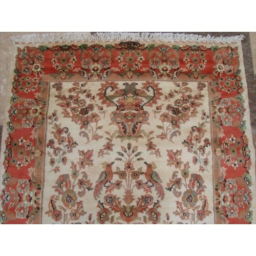 Ahmedani Love Birds Baagh Garden Peace Live Animals Hand Knotted Wool Silk Carpet 6.2' x 4.3' Area Rug - Multi-Colour