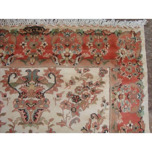 Ahmedani Love Birds Baagh Garden Peace Live Animals Hand Knotted Wool Silk Carpet 6.2' x 4.3' Area Rug - Multi-Colour