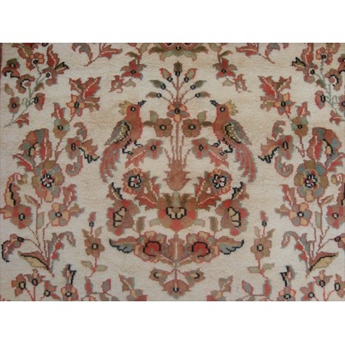 Ahmedani Love Birds Baagh Garden Peace Live Animals Hand Knotted Wool Silk Carpet 6.2' x 4.3' Area Rug - Multi-Colour