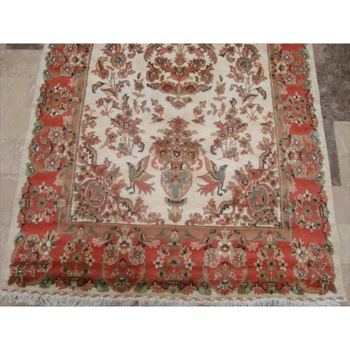 Ahmedani Love Birds Baagh Garden Peace Live Animals Hand Knotted Wool Silk Carpet 6.2' x 4.3' Area Rug - Multi-Colour