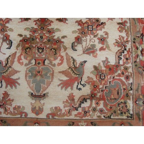 Ahmedani Love Birds Baagh Garden Peace Live Animals Hand Knotted Wool Silk Carpet 6.2' x 4.3' Area Rug - Multi-Colour