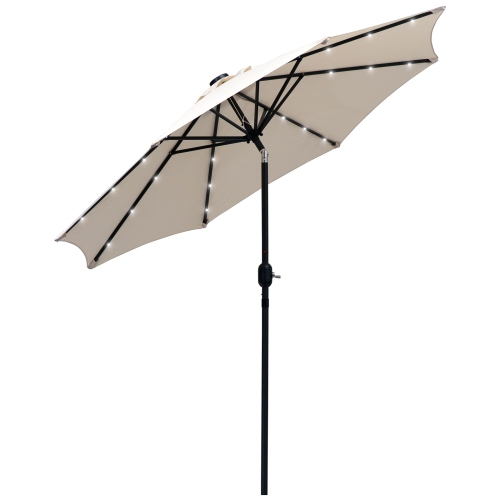 Outsunny 9ft Solar Patio Umbrella Outdoor Sunshade 24 LED Lights Tilt Canopy, Cream
