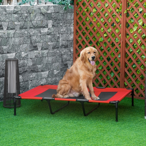 PawHut Elevated Dog Bed, Raised Dog Cot for XL Sized Dogs, Indoor & Outdoor, 48" x 36" x 9", Red