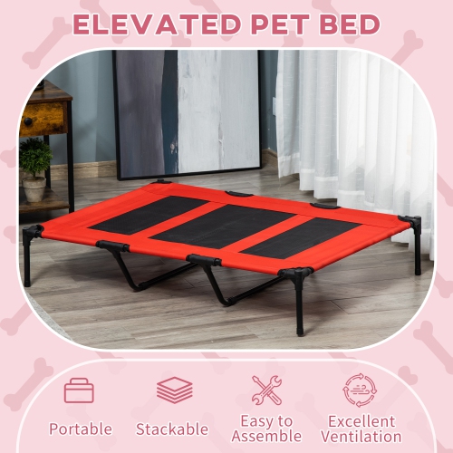 PawHut Elevated Dog Bed, Raised Dog Cot for XL Sized Dogs, Indoor & Outdoor, 48" x 36" x 9", Red