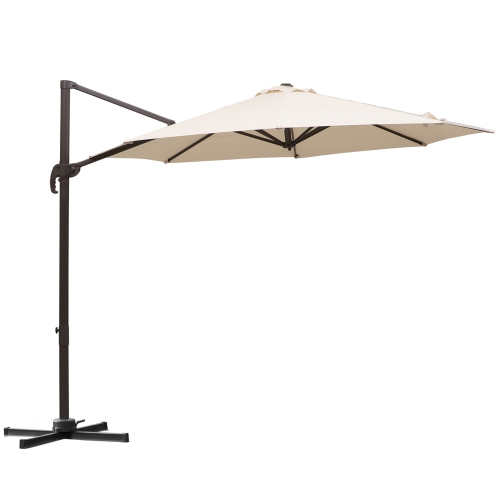 Outsunny Parasol de jardin suspendu rond 10' en aluminium, parasol de jardin rotatif à 360 ° avec base en croix, blanc crème